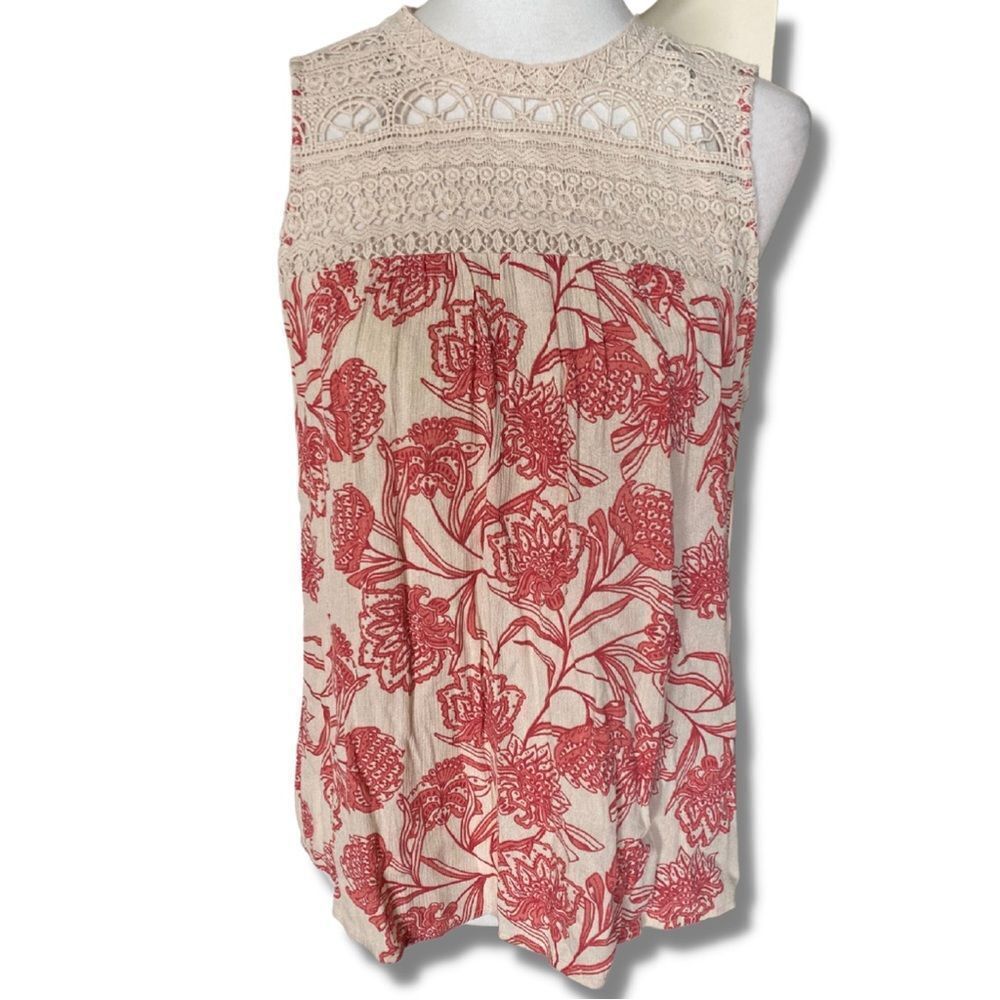 Pale Sky Piper Crochet Coral Detail Sleeveless Top Size Small